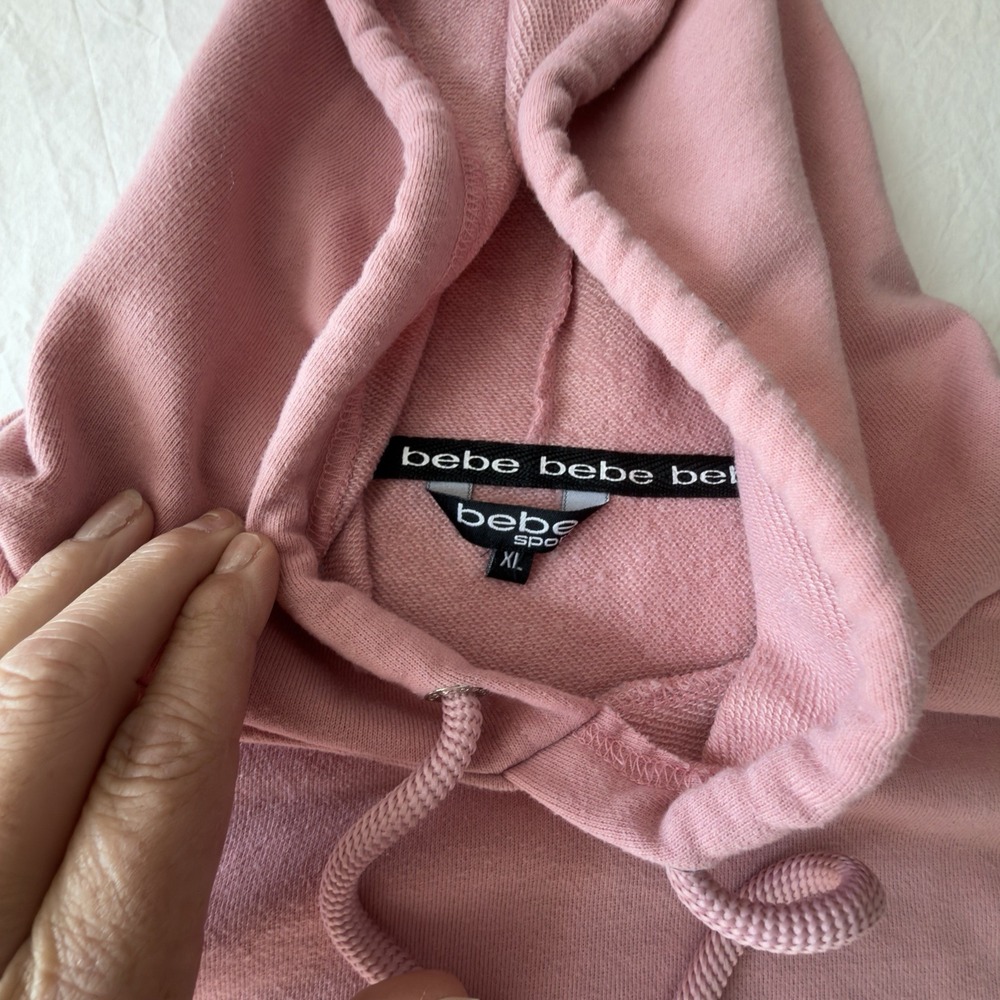 Bebe Black/pink LS Hooded Sweatshirt Size XL